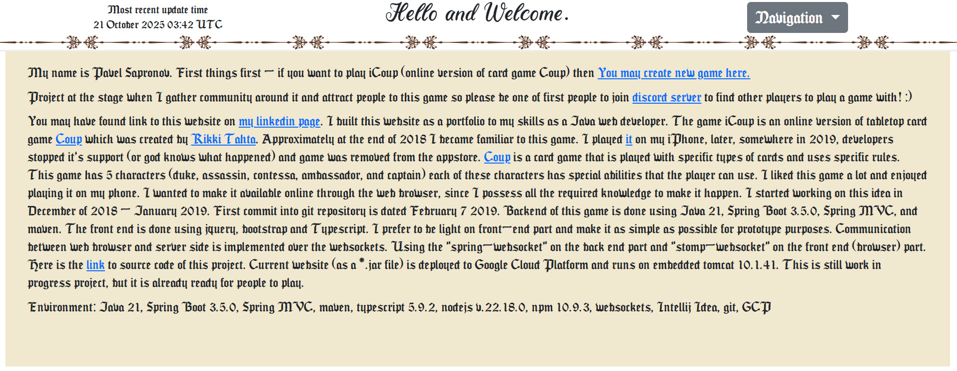 Screenshot main page with beautiful font.